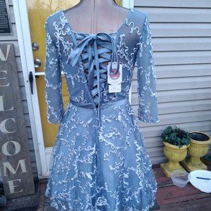 Formal Prom Ball Bridesmaid Dress Blue Lace custom size ~M